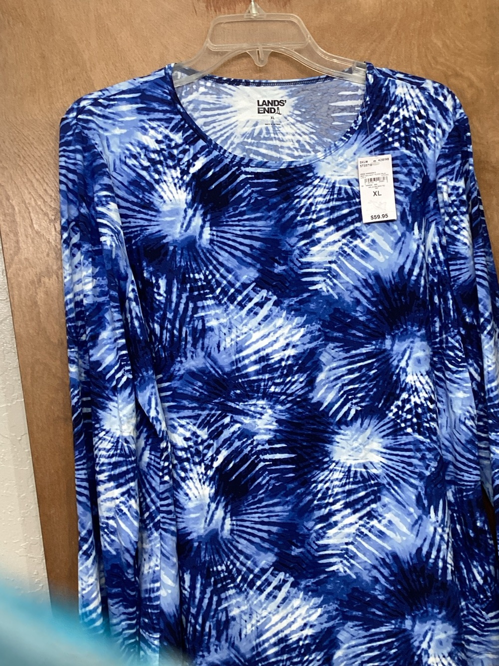Rash Guard Lands' End Blue & White Long-Sleeve Tie-Dye Coverup